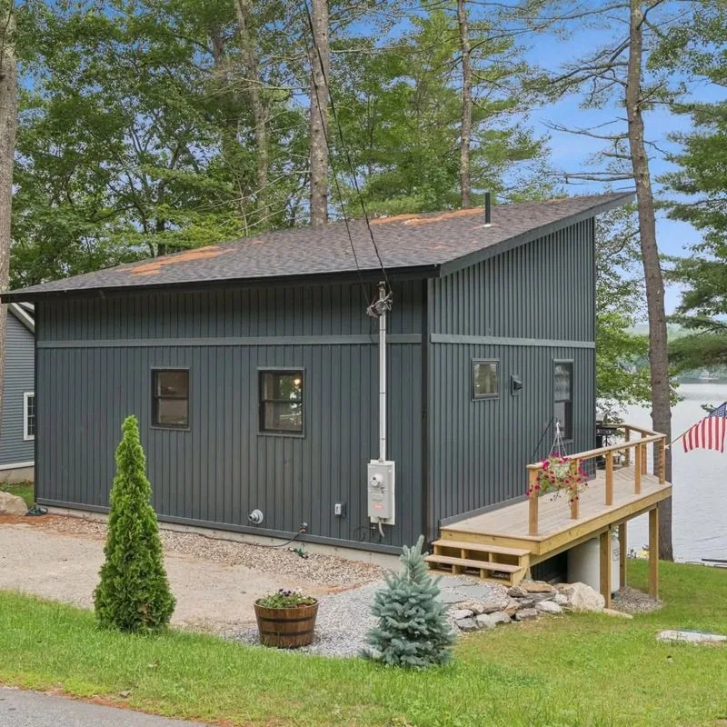Custom exterior trim detail on finished building